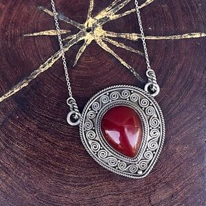 Suarti Bali Necklace Carnelian Pendant Sterling Silver Bohemian jewelry